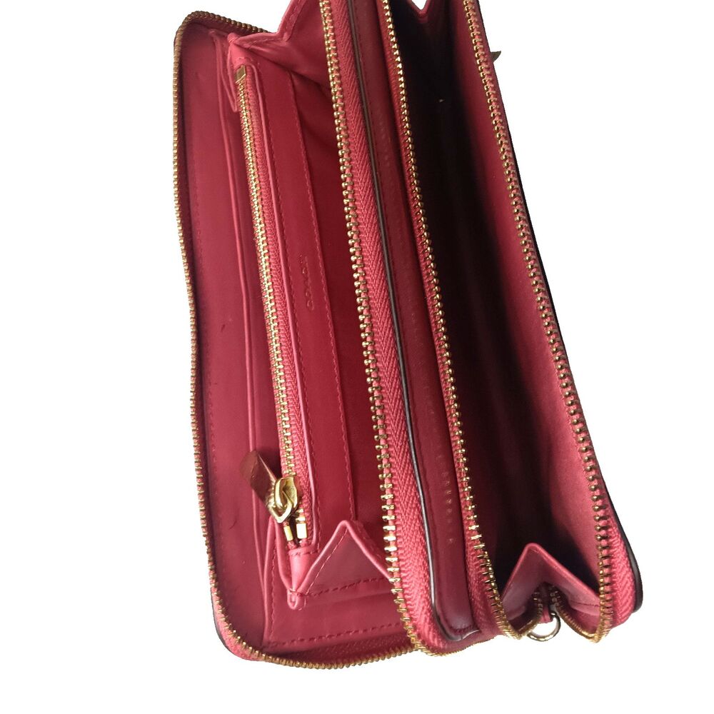 Vintage Coach Accordion Double Zip Wallet Smooth Leather Raspberry Red Y2K - Picture 10 of 12